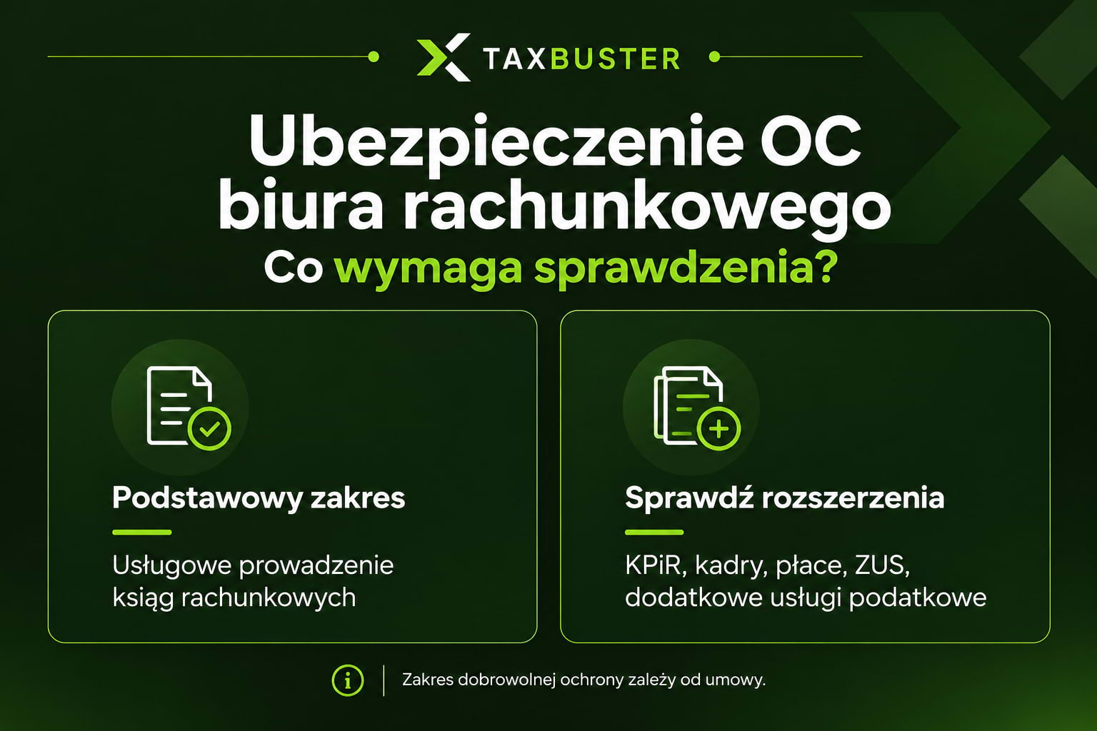 Ubezpieczenie OC biura rachunkowego – podstawowy zakres ochrony ksiąg rachunkowych oraz dodatkowe ubezpieczenie KPiR, kadr, płac i ZUS.